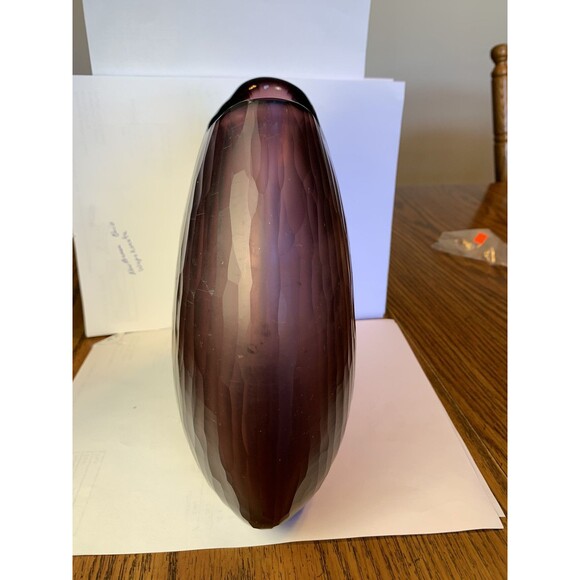 Vintage 9” Purple Amethyst Art Glass Pillow Vase Textured Exterior - Picture 5 of 10